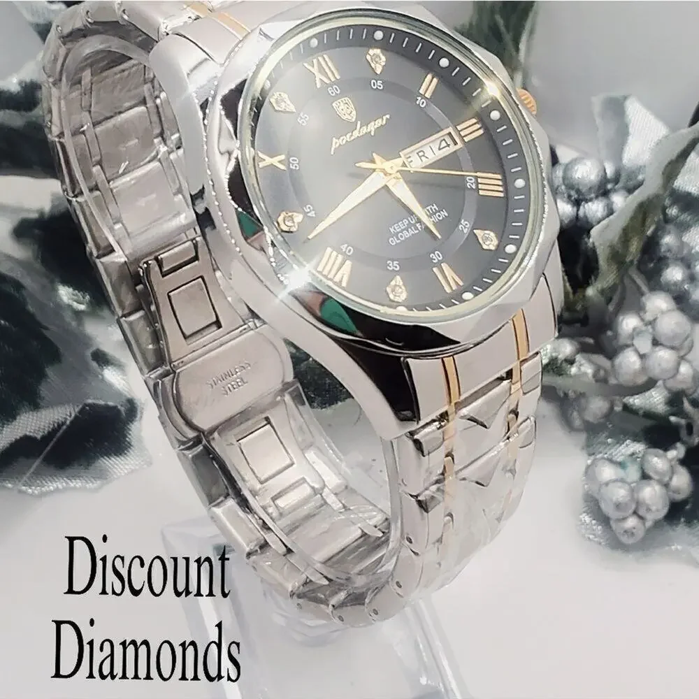 Men's White and Gold Poedagar Quartz Watch with Stainless Steel Band